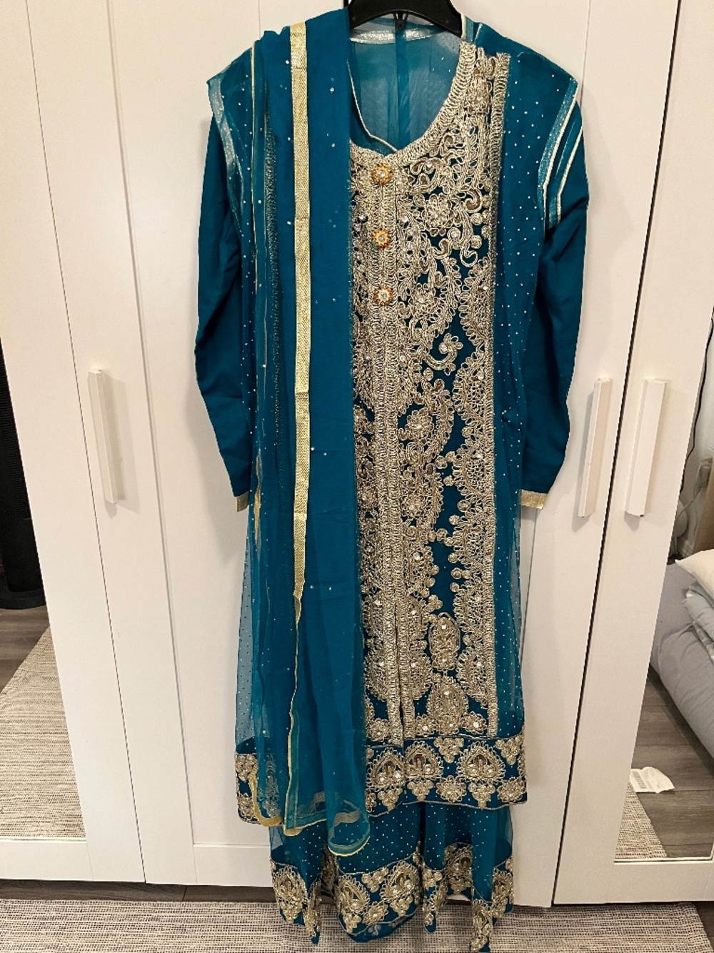 teal 3-piece desi dress, pakistani indian dress